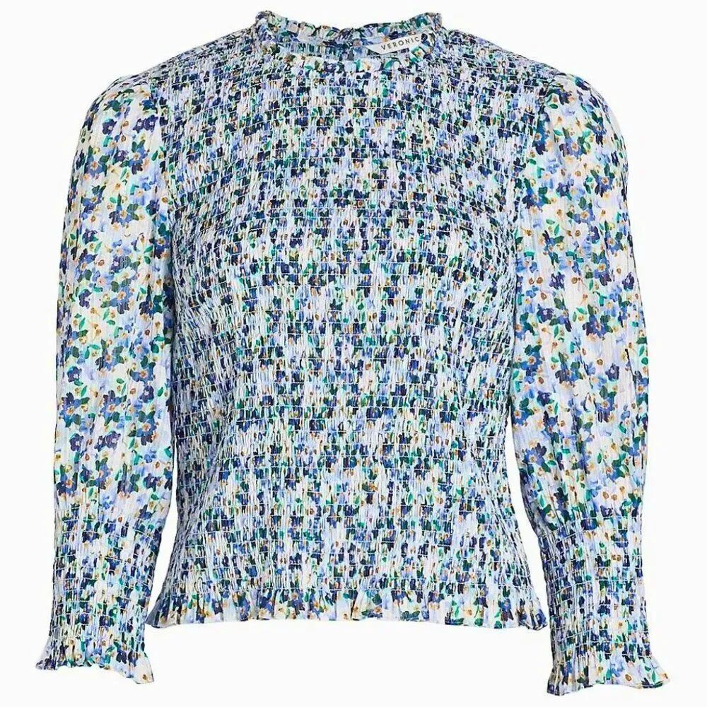 Gently Used Veronica Beard Kali Smocked Cobalt Blue Floral Long-Sleeve Top